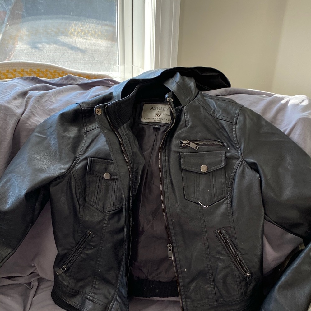 Woman’s leather hooded  jacket